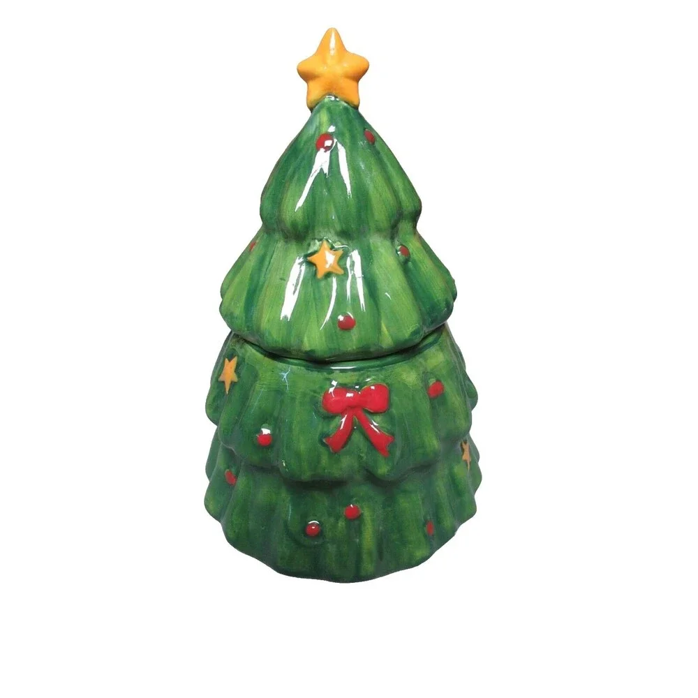 Green Ceramic Christmas Tree Cookie Jar,